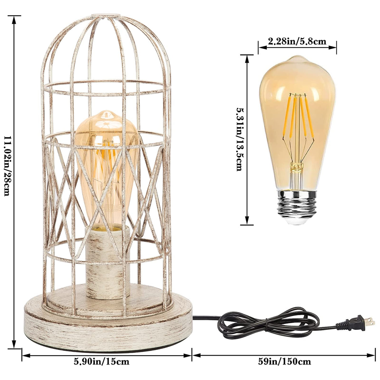 Small Table Lamp, Touch Control Table Lamp with Brushed White Oak Cage, Farmhouse Bedside Lamp 3-Way Dimmable Nightstand Lamp Edison Lamp for Bedroom, Living Room, Hallway, Kitchen, LED Bulb Included Seaside village