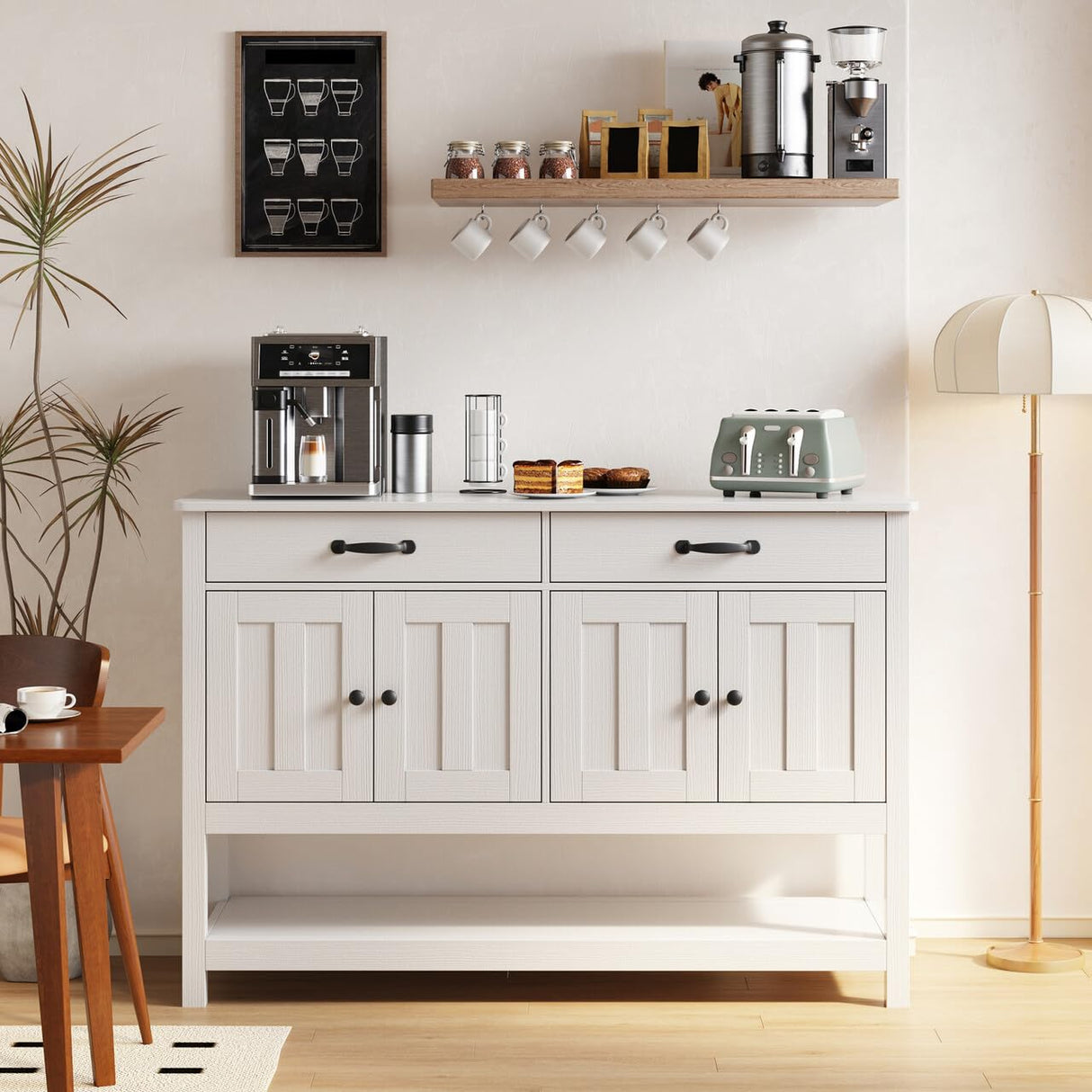 Gizoon 47'' Buffet Sideboard Cabinet with Storage, Modern Farmhouse Coffee Bar with 2 Drawers and Doors, Entryway Table with Shelf for Living Room, Kitchen and Hallway Gizoon