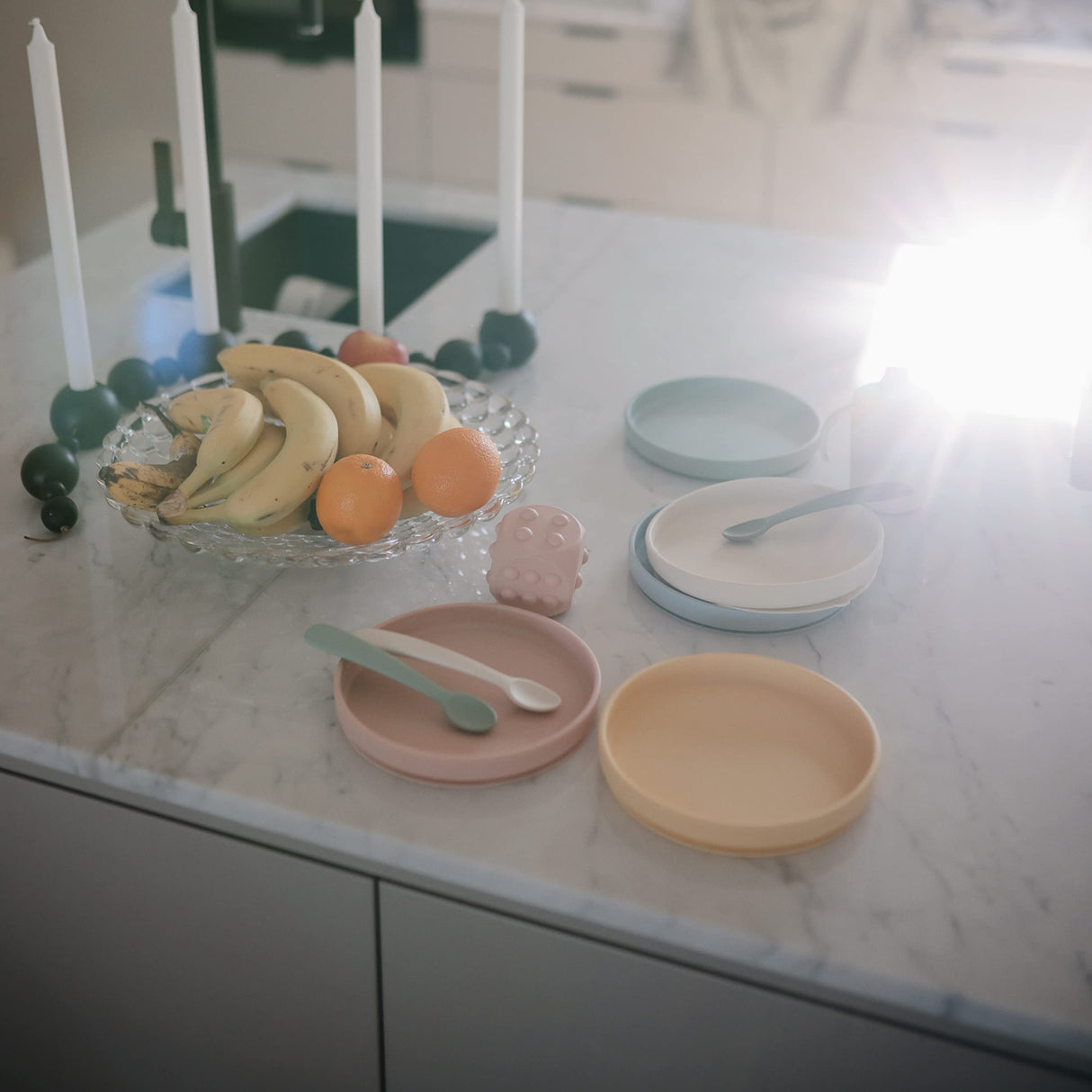 mushie Silicone Baby Feeding Spoons | 2 Pack (Cambridge Blue/Shifting Sand) mushie