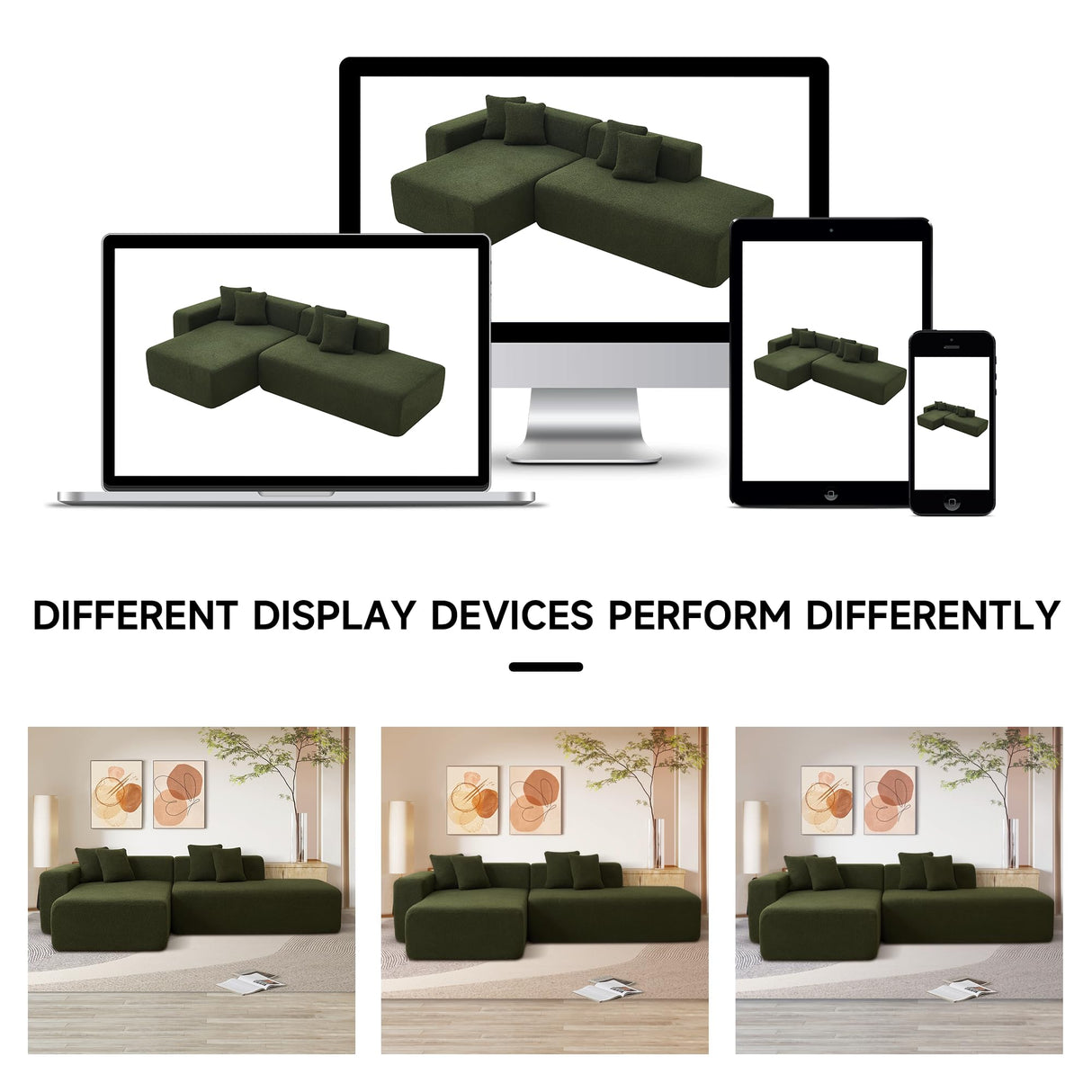 BAMOOLI 105'' Modular Sectional Couch, Modern L-Shape Sectional Sofa with Chaise Lounge, Comfy Lambswool Fabric Corner Sofa Couch, Upholstered 4 Seater Couch for Living Room, Bedroom, Apartment, Beige BAMOOLI