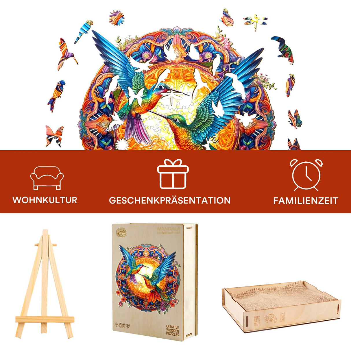 Jigfoxy Wooden Puzzles for Adults, Hummingbird Wooden Jigsaw Puzzles, Unique Animal Shape Puzzles, Christmas Thanksgiving Gifts for Family Friend(S-7.9 * 7.9in-100psc) Jigfoxy