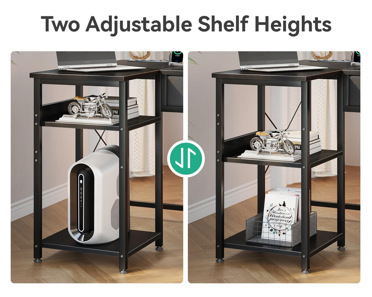 Coleshome 48 Inch L Shaped Gaming Desk with 2 Drawers & Storage Shelves, Computer Desk with USB Ports, Study Writing Table for Bedroom, Simple Modern Laptop Desk for Home Office, Black Coleshome