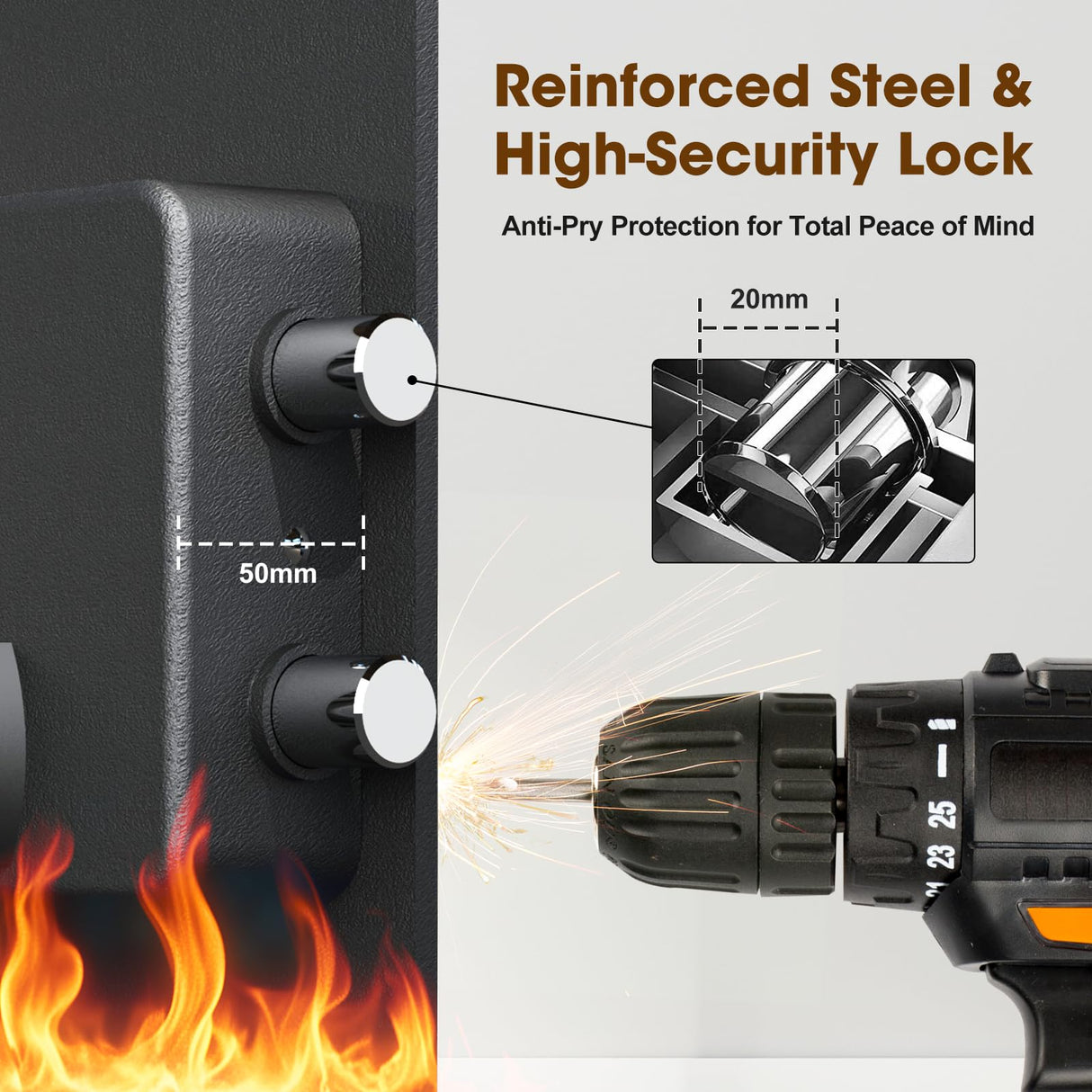 2.3 Cu.Ft Modern Fireproof Safe with Gun Rack – Dual Passwords, Fireproof Bag, Adjustable Shelf, Anti-Scratch Mat & Mounting Kit, Fits Laptop, Documents & Valuables, 15.75"D x 13.78"W x 13.78"H GOLDENKEY