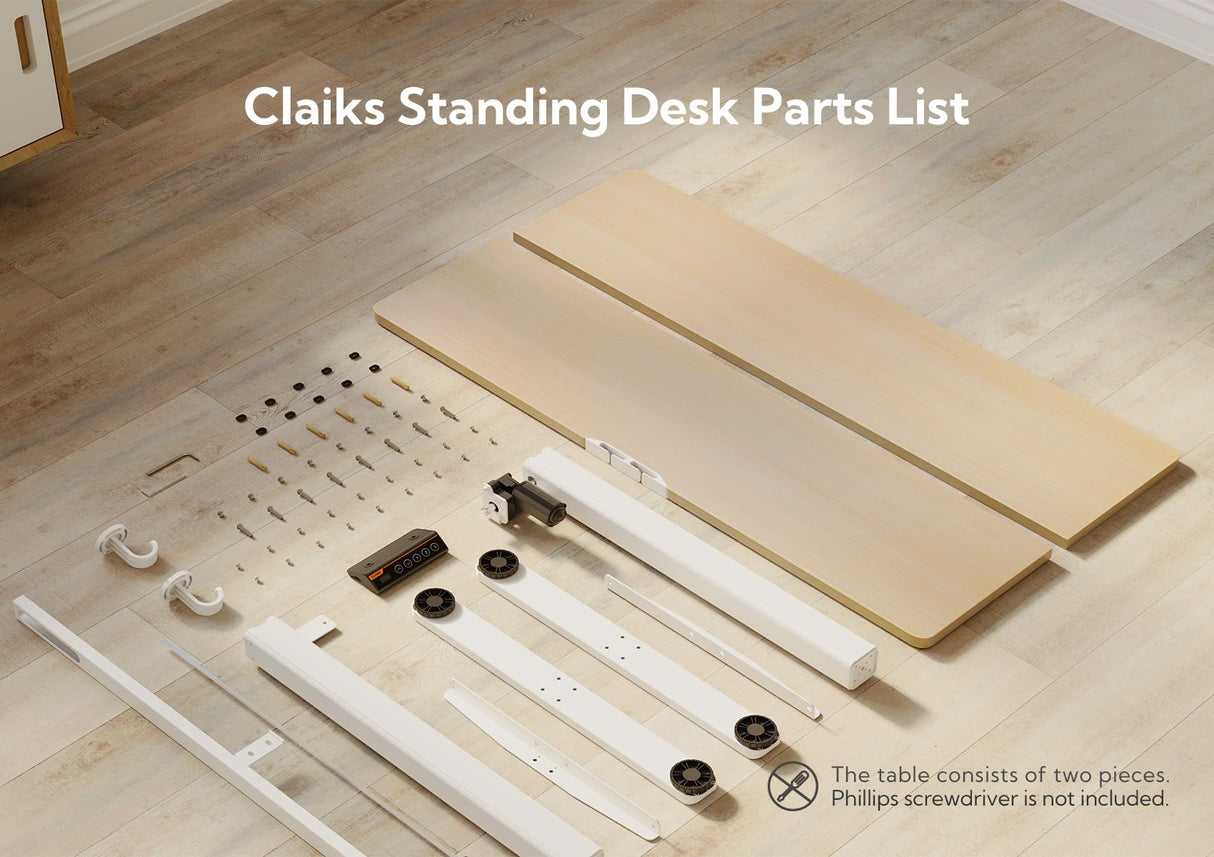 Claiks Electric Standing Desk, Adjustable Height Stand up Desk, 40x24 Inches Sit Stand Home Office Desk with Splice Board, White Frame/Nature Top Claiks