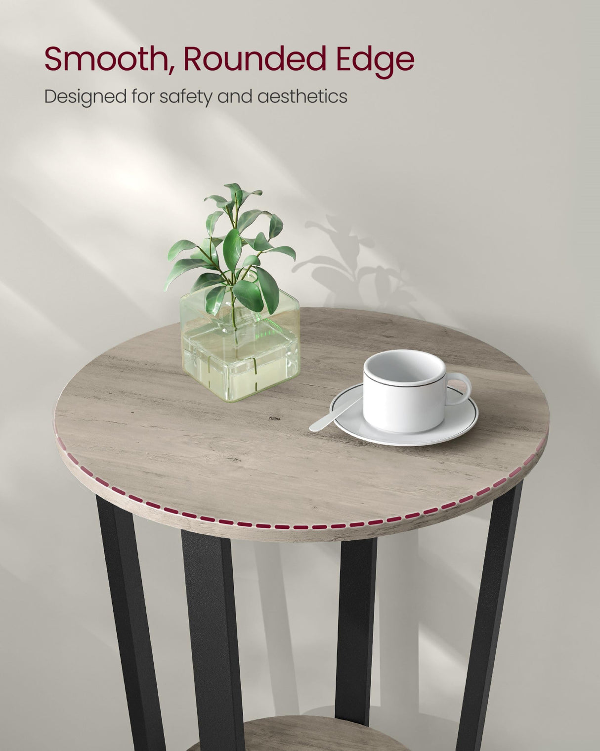 VASAGLE End Table, Round Side Table with Storage Shelf, Easy Assembly, Industrial Accent Furniture with Steel Frame, Heather Greige and Black ULET057B02 VASAGLE