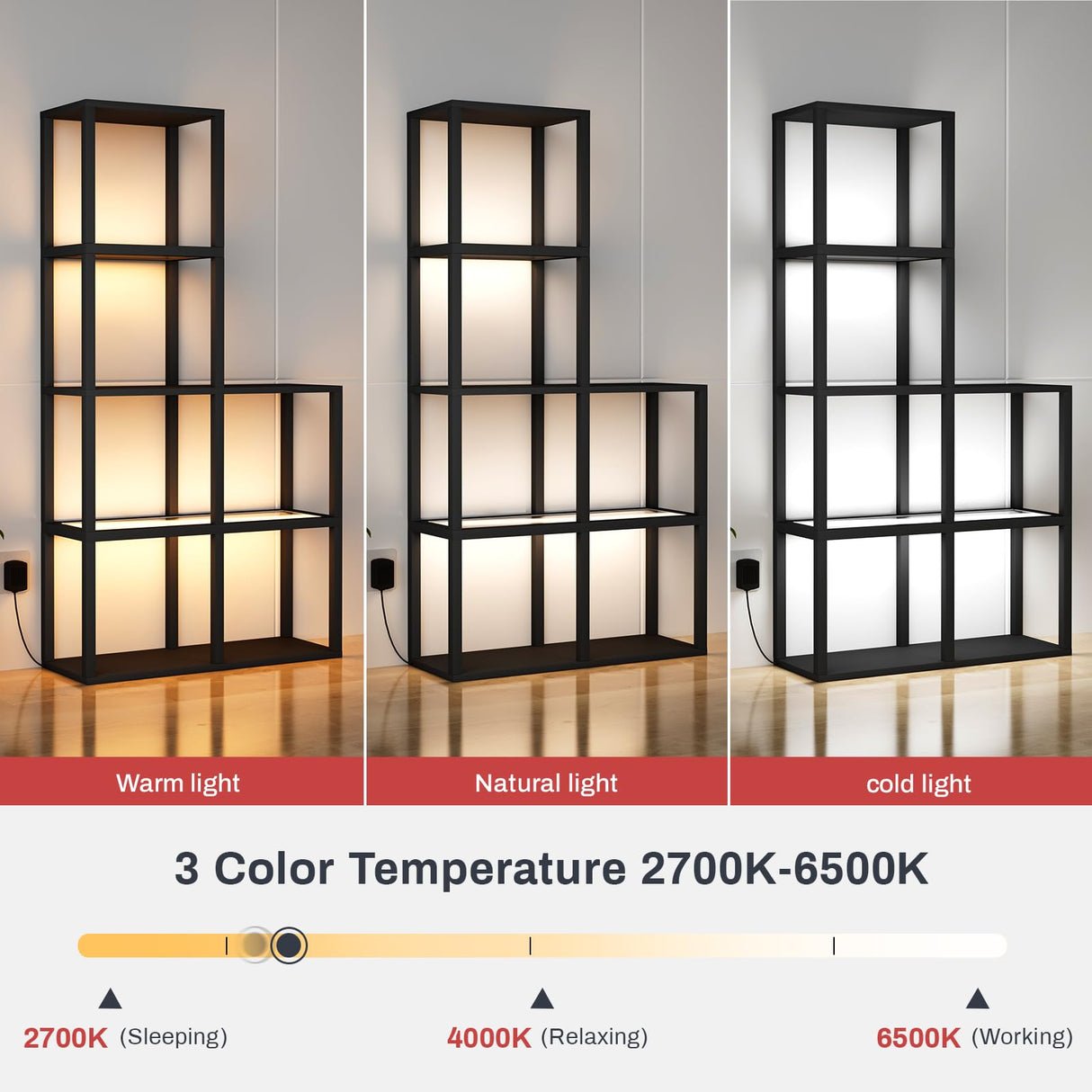 VILICK Display Shelf with LED Light Standing Floor Lamp with Glass Storage Shelves for Collectibles, 5 Tier Tall Corner Shelf Open Curio Cabinet for Living Room, Bedroom, Office, Home Decor VILICK