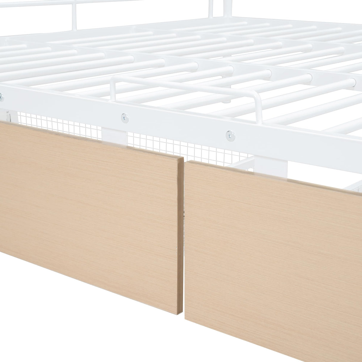 Favfurish Full Over Queen Metal Bunk Bed with 2 Storage Drawers,Contemporary Iron-Crafted Bed Frame,w/Ladder & Full Length Gridded Guardrails,No Box Spring Needed,for Bedroom Guest Room,White Favfurish