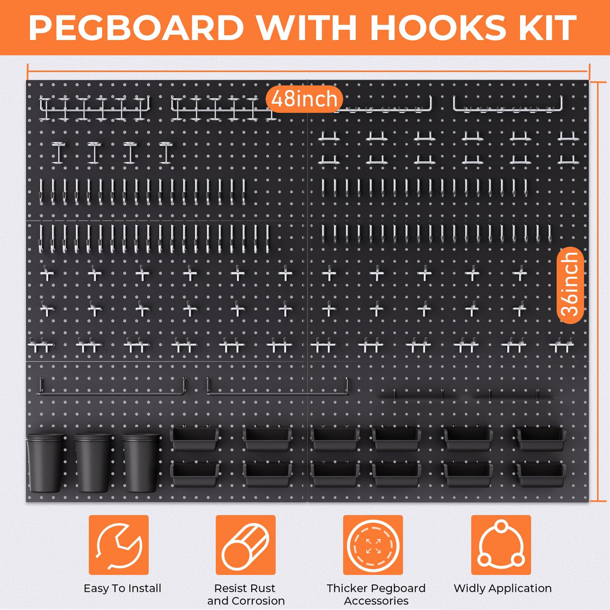 INCLY 48x36 Inch Metal Peg Board Kit with 1/4" Pegboard Hooks Accessories, 6PCS Peg Board Panels and 234PCS Black Pegboard Wall Organizer Tool Storage System for Garage Workbench Shed INCLY