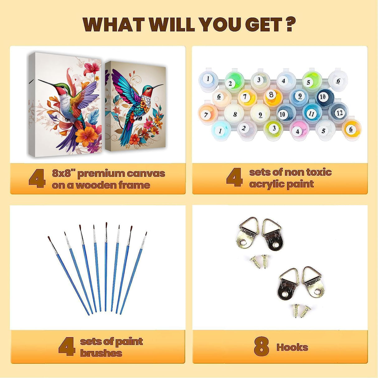 Paint by Numbers Kit for Adults - 2 Pack Hummingbird Paint-by-Number Kits - Acrylic Easy Paint by Numbers Framed - Canvas Arts and Crafts 8x12 Inch KYOQFVN