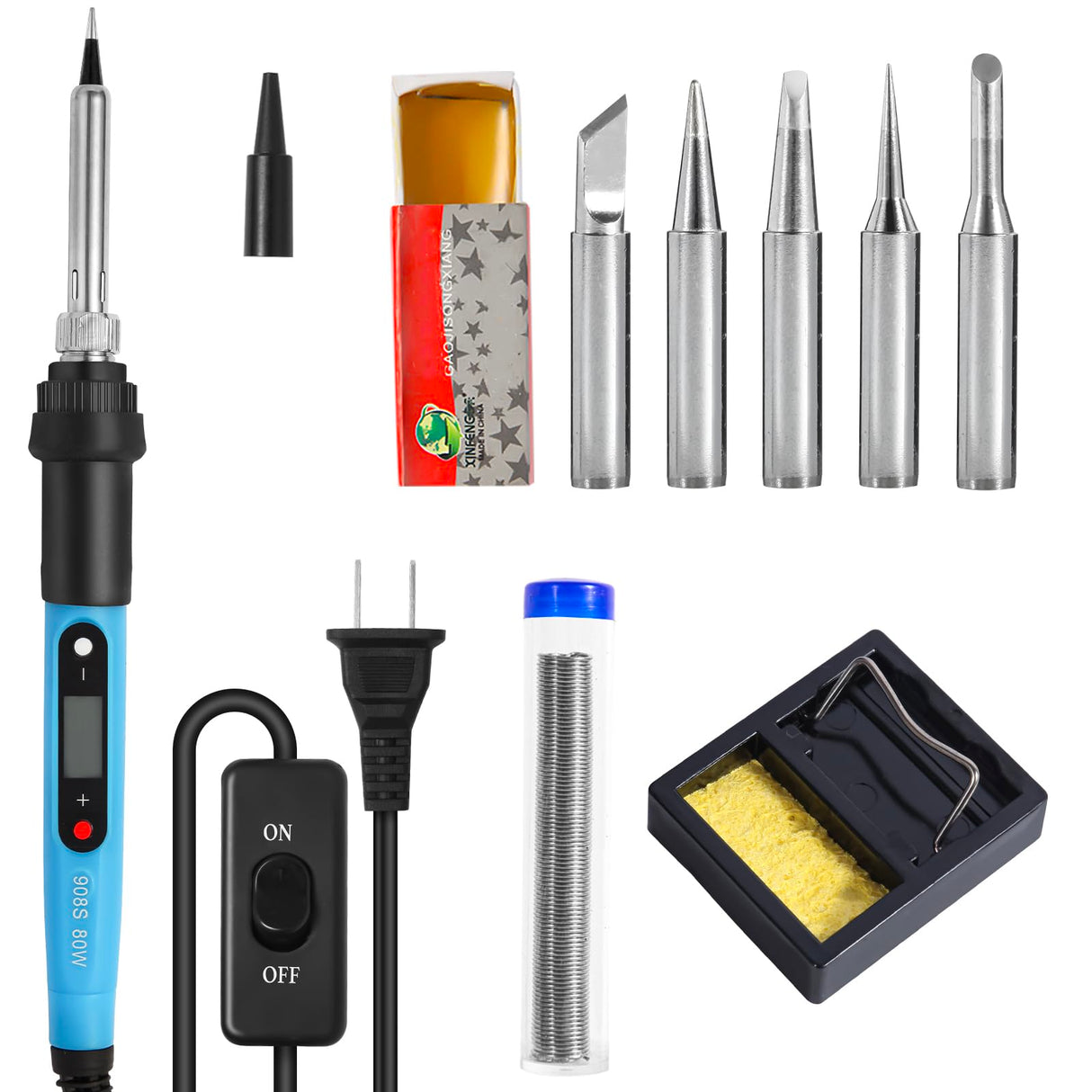 FEITA Electric Soldering Iron Kit with 80W LCD Digital Adjustable Temperature Soldering-iron, 5 Soldering Tips, Rosin Flux, Solder Wires & Stand, Electrical Soldering Kit for Electronics FEITA