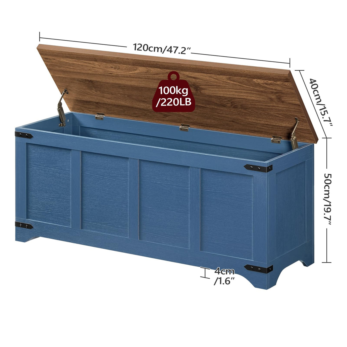 MAHANCRIS Storage Chest, 47.2" Storage Trunk with 2 Safety Hinges, Wooden Toy Chest, Entryway Shoe Bench, Large Toy Box for Kids Room, Bedroom, Living Room, Blue SCLZ4901 MAHANCRIS