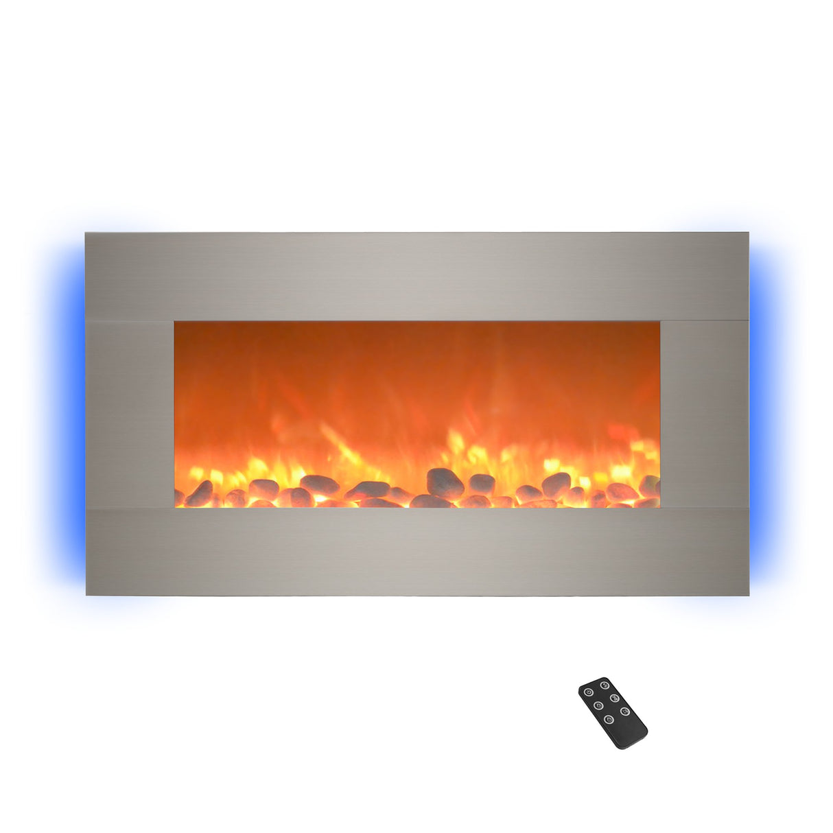 Electric Fireplace - 30 Inch Wall Mounted Fireplace - 13 Backlight Colors and Remote Controlled LED Flames, Heat, and Brightness by Northwest (Silver) Northwest