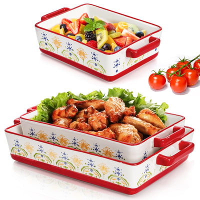 WRINGKIT Set of 3 Ceramic Baking Dishes, Casserole Dishes for Oven, Rectangular Bakeware with Handles, Ceramic Bakeware for Cooking, Baking Cakes, Wedding Gift, 3 Sizes (14.5''/12.7''/9.5'')