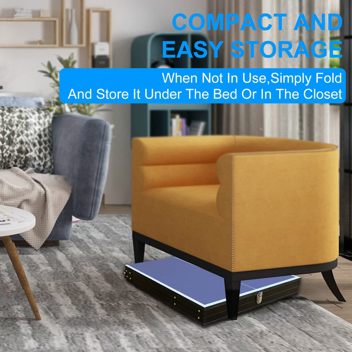 Dithoko 4.5ft Small Size Table Tennis Table Midsize Foldable & Portable Ping Pong Table Set with Net, 2 Ping Pong Paddles and 3 Balls for Indoor Outdoor Game Dithoko