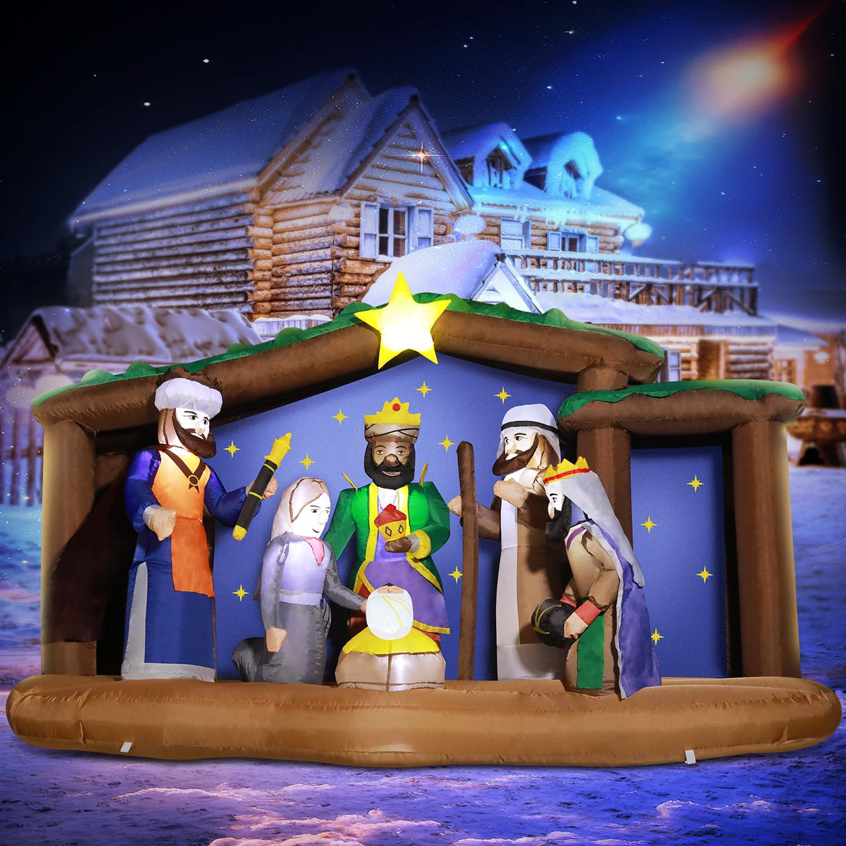 DomKom Large 8FT Christmas Inflatables Nativity Scene Outdoor Decorations, LED Lights Holiday Blow Up Yard Decoration Nativity Sets for Garden Lawn Yard Decor DomKom