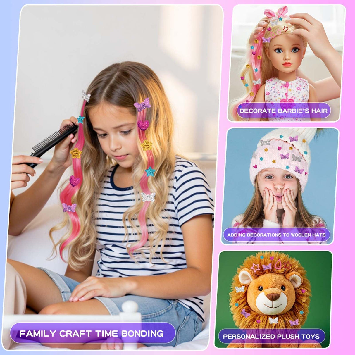 Hair Gem Stamper Kit for Girls, Pluspace Hair Gems for Girls with 600 Hair Glitter Patch, No-Glue Hairstyle Design Art Crafts, Hair Bedazzler Tool Reusable Princess Hair Accessories Gift for Kids 6-15 Pluspace