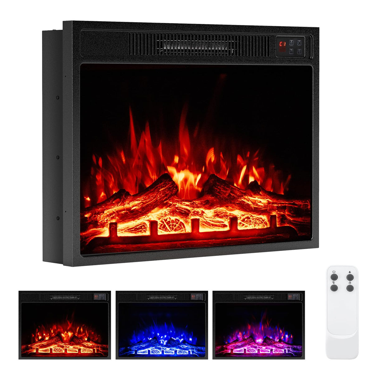 Tangkula 23" Electric Fireplace, 5,000 BTU Fireplace Insert with Remote Control, 3 Flame Colors & Brightness Levels, Recessed Fireplace Heater with 1-8H Timer, Thermostat & Overheat Protection Tangkula