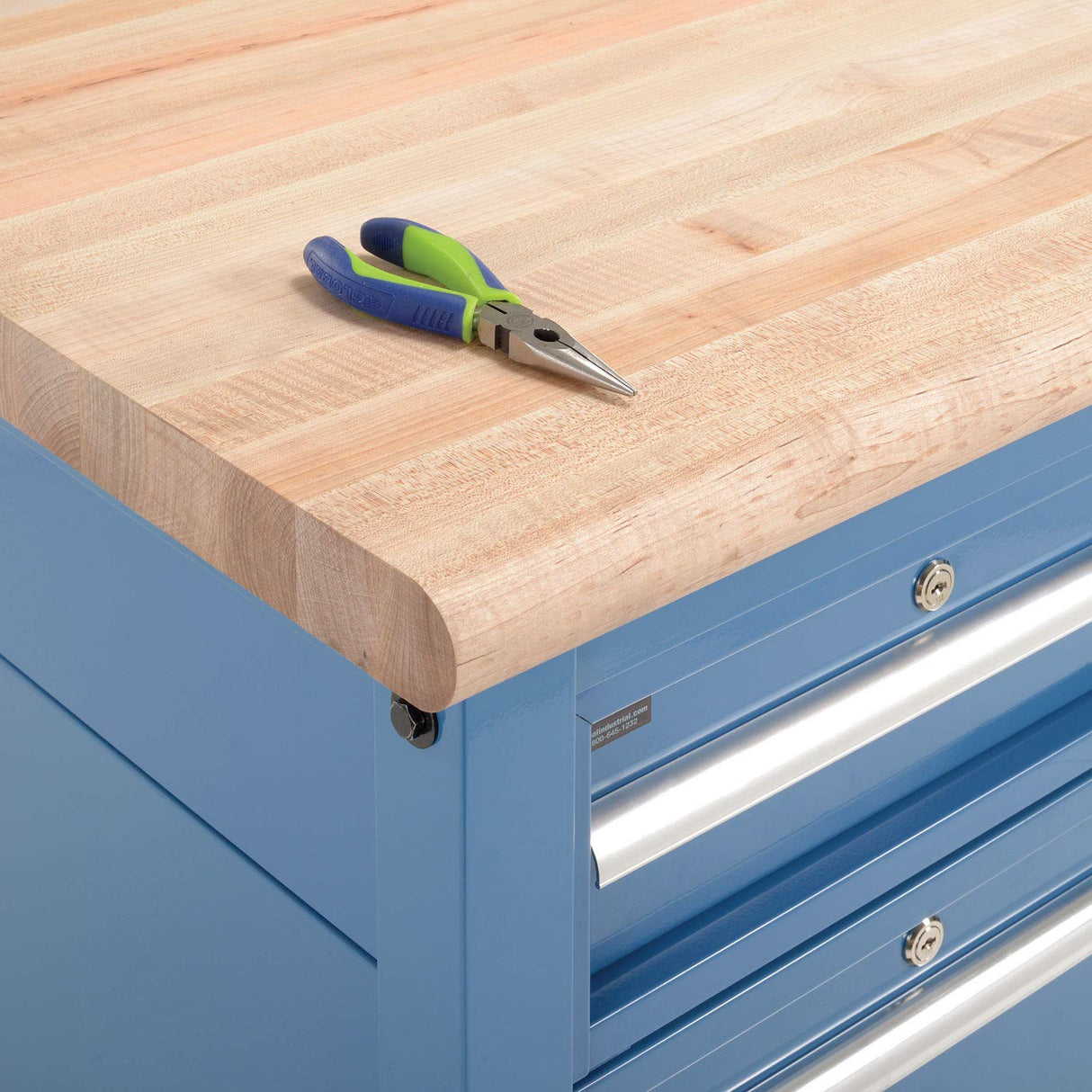 Global Industrial 60" W x 36" D Workbench, 1-3/4" Thick Maple Top Safety Edge with Drawers & Shelf, Blue Global Industrial