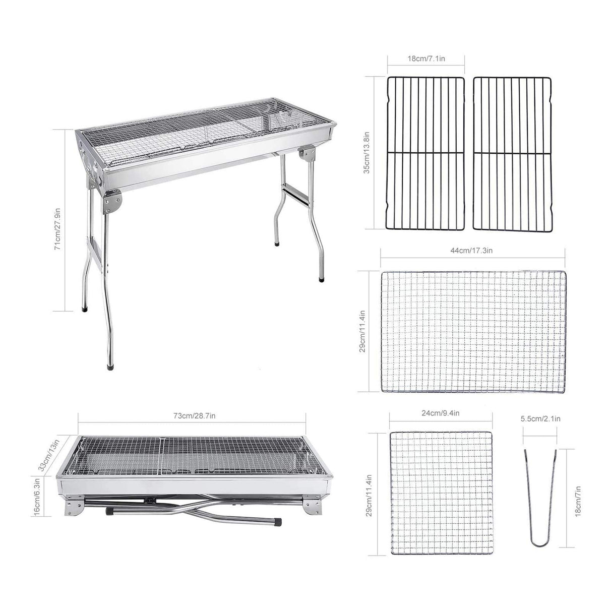 Barbecue Charcoal Grill Stainless Steel Folding Portable BBQ Tool Kits for Outdoor Cooking Camping Hiking Picnics Tailgating Backpacking or Any Outdoor Event (Large) Uten