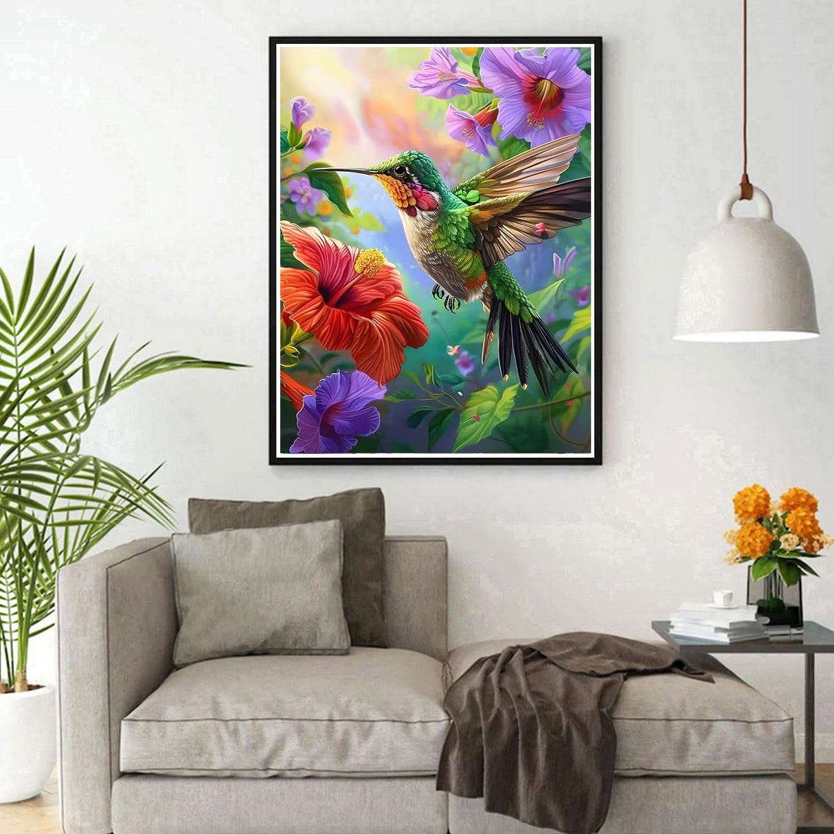 DPHERO Hummingbird Diamond Painting Kits for Beginners Adults,5D DIY Colourful Flowers Diamond Art Kits,Round Full Drill Diamond Painting Art,DIY Painting by Numbers Diamond Art Painting 12x16 inch DPHERO