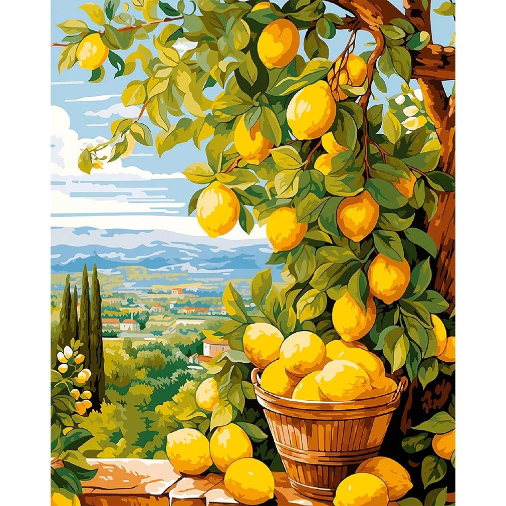 Lemon Paint by Numbers Kits for Adults, DIY Lemon Tree Adult Paint by Number Kits on Canvas, Digital Oil Number Painting for Home Decor (16x20 Inch) Clendo