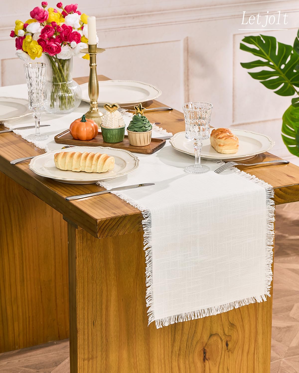 Letjolt White Table Runner 72 Inches Farmhouse Table Runner Slub Texture Cotton Linen Table Decor Rustic Home Table Decoration Wedding Reception Bridal Shower Letjolt