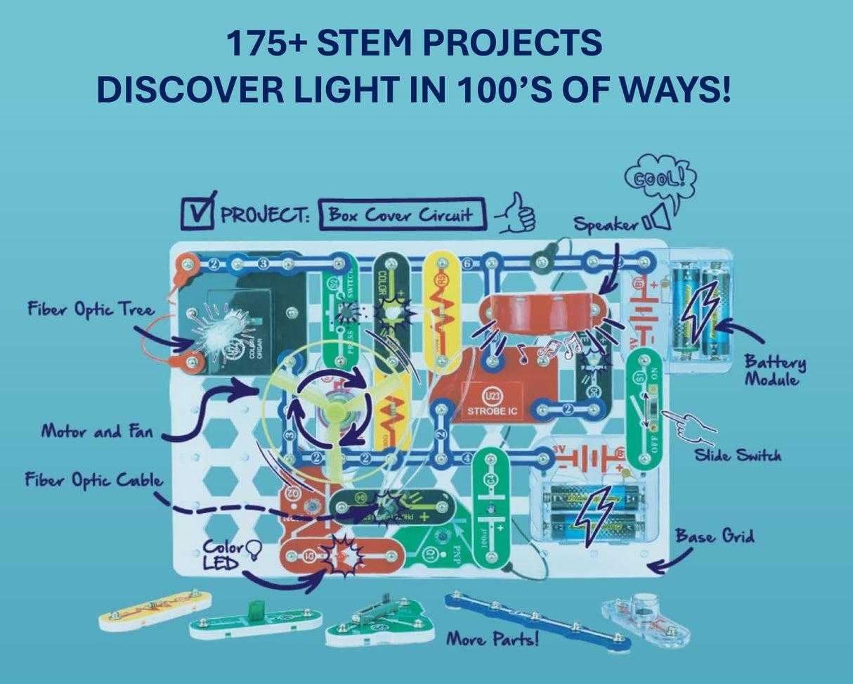 Snap Circuits Light Electronics Exploration Kit | Over 175 Exciting STEM Projects | Full Color Project Manual | 55+ Snap Circuits Parts | STEM Educational Toys for Kids 8+ Snap Circuits