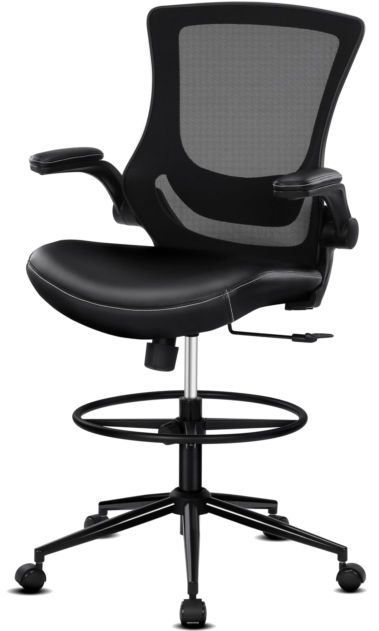 Misolant Tall Office Chair for Standing Desk, Drafting Chair with Foot Ring, Recline Office Drafting Chair, Standing Desk Chair with Adjustable Lumbar Support, PU Leather High Office Chair Misolant