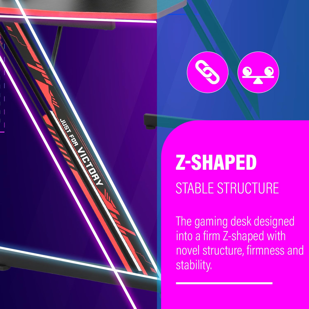 PayLessHere 47 Inch Modern Z-Shaped Gaming Desk Computer Desk for Home Office with Headphone Hook - Sturdy Workstation Table with Spacious Desktop,Red PayLessHere