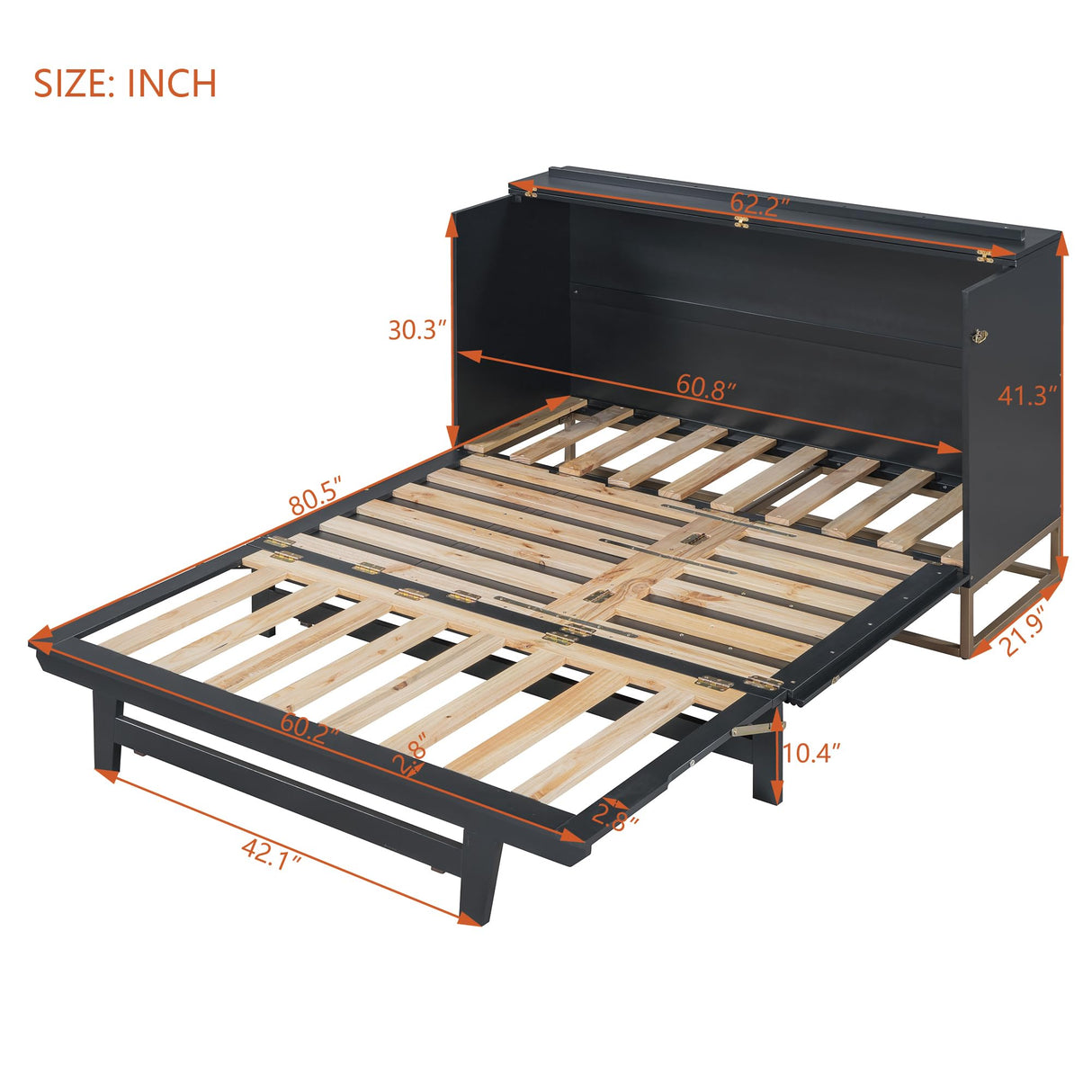 Queen Size Murphy Bed with Frosted Glass Doors,Fake Drawers and Metal Legs,for Small Spaces Apartments Studio Guest Room Use (Black#b, Queen) Brabrety