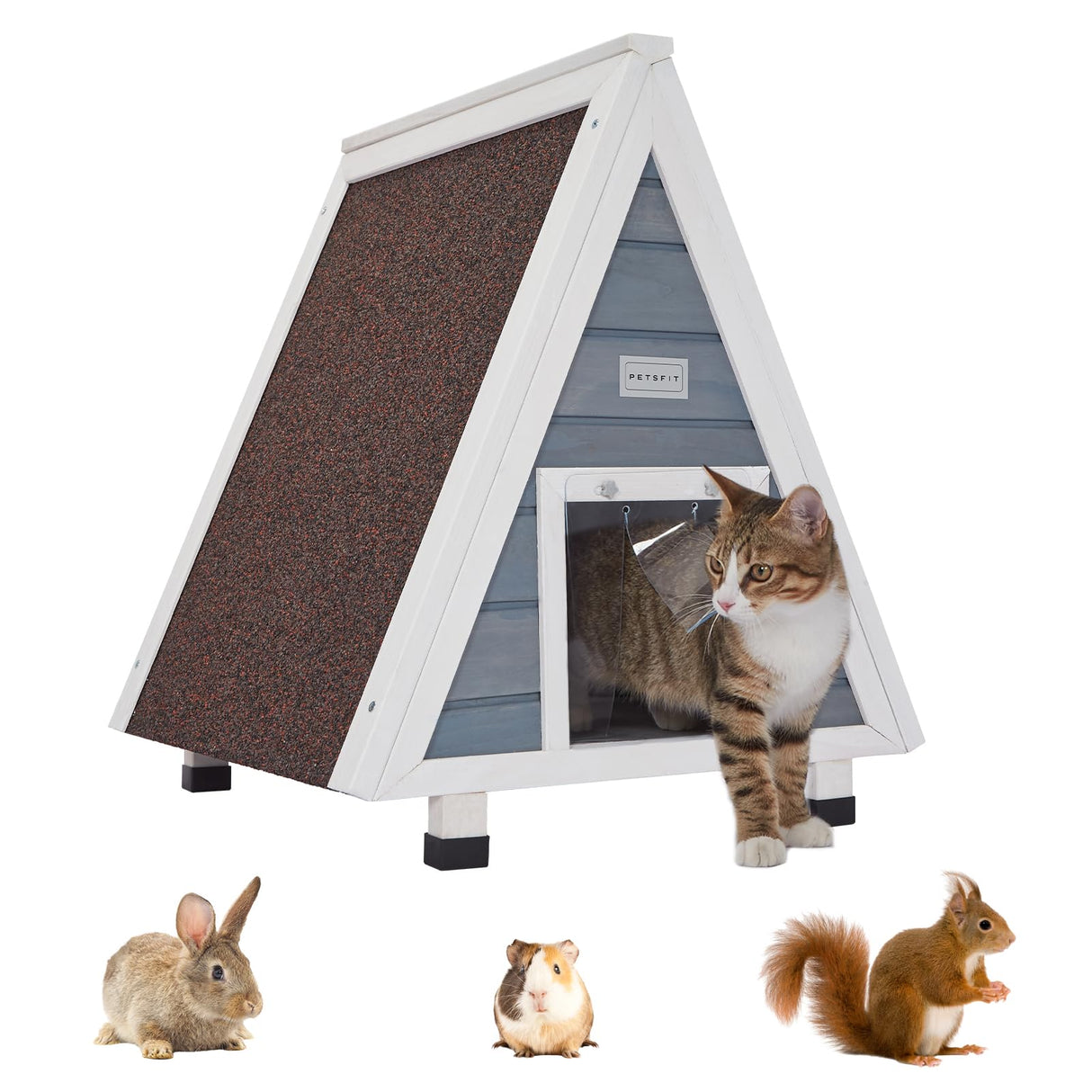 Petsfit Cat House for Outdoor Indoor Cats Weatherproof, Outside Feral Cat Shelter with Escape Door Petsfit