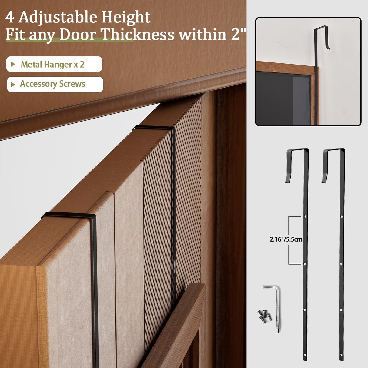 VooBang Wood Frame Door Mirror, 18" x 48" Over The Door Mirror Full Length, Full Body Mirror Door Hanging with Height-Adjustable Hangers for Dorm, Closet and Dressing Room, Charcoal Burnt VooBang