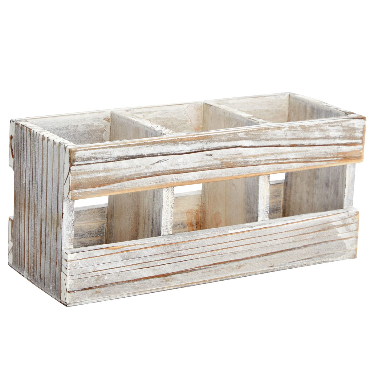 Juvale Rustic-Style Desk Pencil Holder with 3 Compartments - Farmhouse Decor and Wooden Organizer for Pen and Office Accessories Juvale