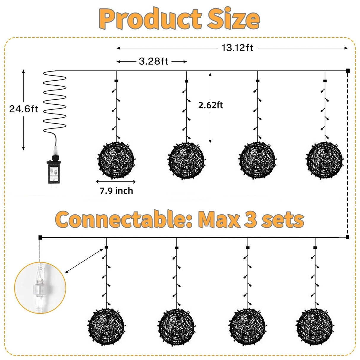 Outdoor Christmas Balls Lights 4 Pack Hanging 7.9" LED Garden Sphere Tree Lights 8 Modes Waterproof Glow Globe Lights with Memory Timer Plug for Party Yard Porch Eave Patio Xmas Decoration-Warm White SenLuKit