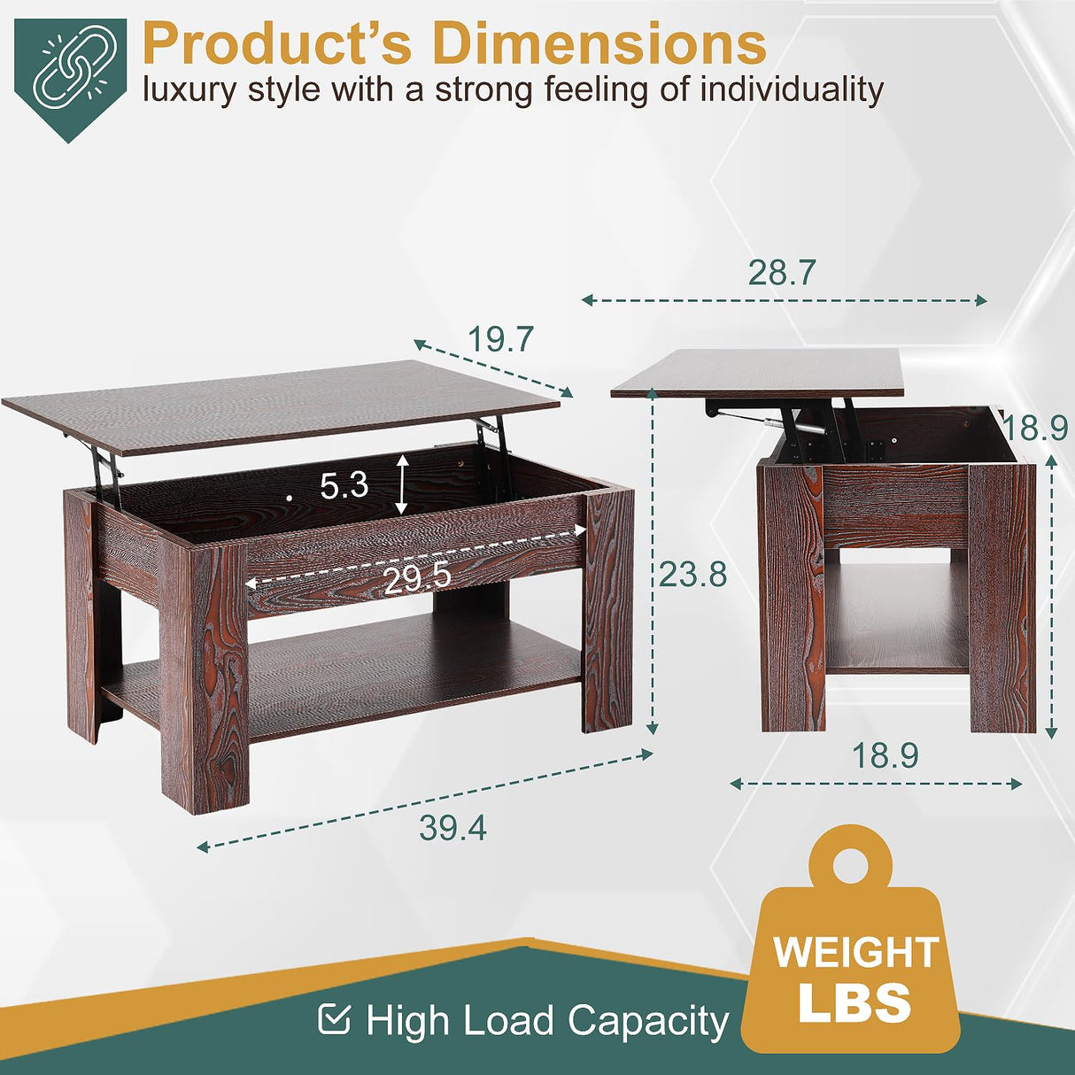PayLessHere Coffee Table Lift Top Coffee Tables with Hidden Compartment and Storage Shelf Wooden Lift Tabletop Dining Table for Living Room Home (Espresso, 39" D x 28" W x 24" H) PayLessHere