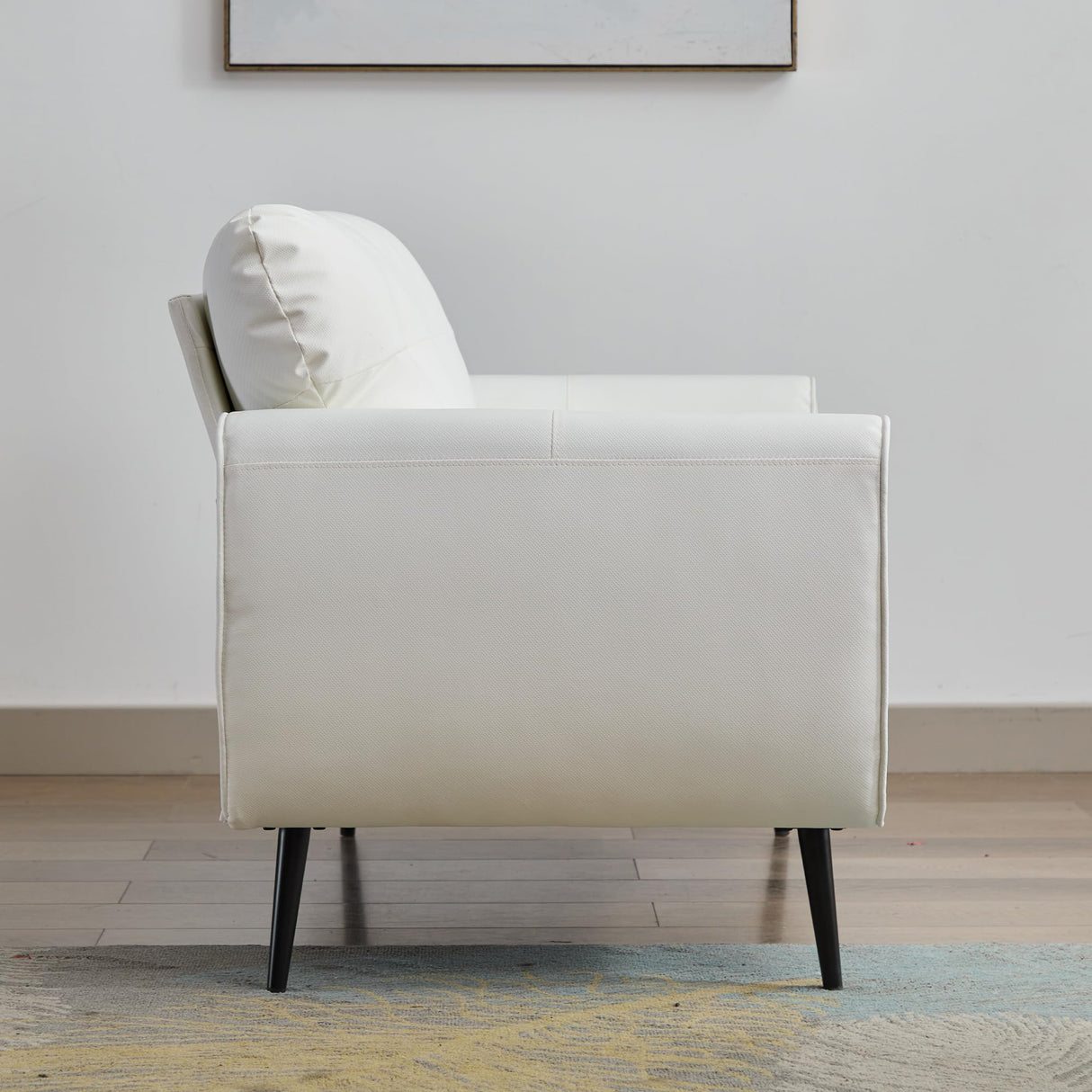 Sofa Couch 61" Small Loveseat Couches for Living Room White Leather Couch Mid Century Modern Tufted Mini Sofa Comfy Office 2 Seat Settee Love Seat Small Couches for Small Spaces Bedroom (2, White) TYBOATLE
