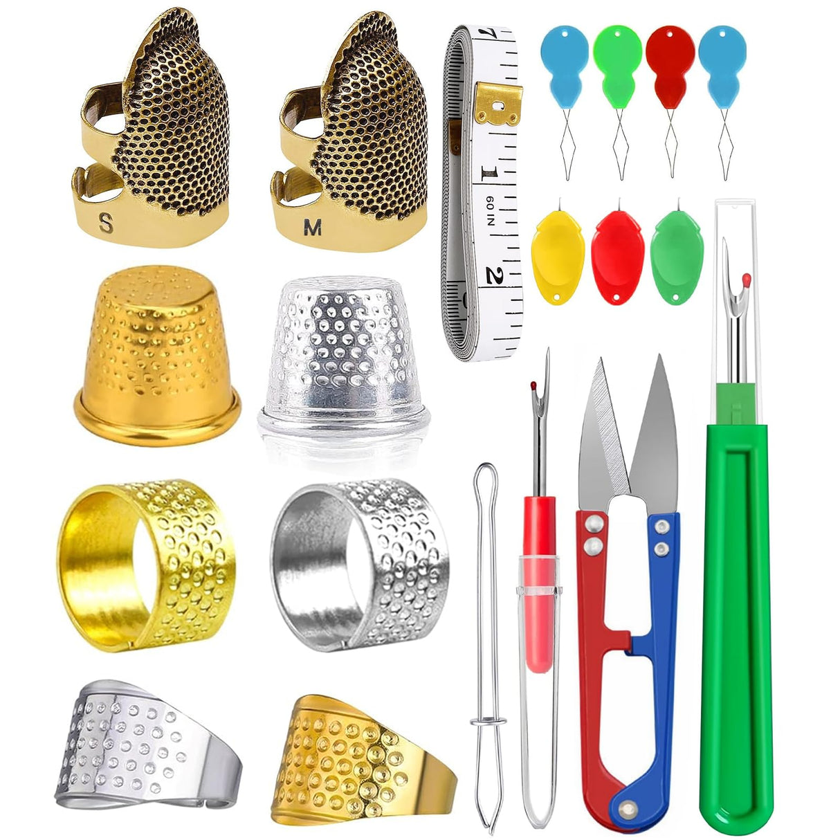 CousDUoBe Sewing Thimble Kit,thimbles for Hand Sewing,Needle threaders,Seam Rippers for Sewing,Measuring Tape and Thread Snips, Hand Embroidery Craft(Complete Sewing Kit) CousDUoBe