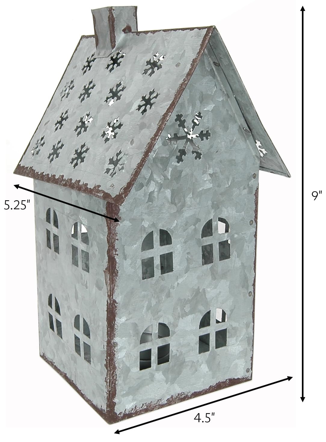 Sweet Summer Living Tabletop Farmhouse Decor, Tin Houses, Christmas Display Village House 9 Inch Height X 5.25 Inch Width X 4.5 Inch Length Metal Galvanized Antique Gray Sweet Summer Living