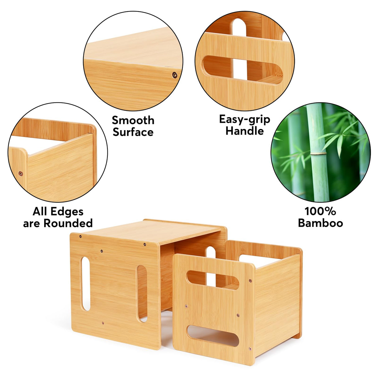 Kids Table and Chair Set, Montessori Weaning Table and Chair,Natural Bamboo Small Desk Chair,Toddler Activity Table and Chair Set for 1-3 Year Old Kids Dinner,Reading,Playing Toys, CPC Certified Ollieroo