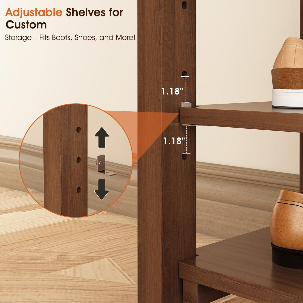 Shoe Bench for Entryway Wood Shoe Rack Bench with Storage 3-Tier Adjustable Shelf Holds up to 550lbs Indoor Bench for Small Spaces, Bedroom, Hallway, Front Door Entrance IUNVR