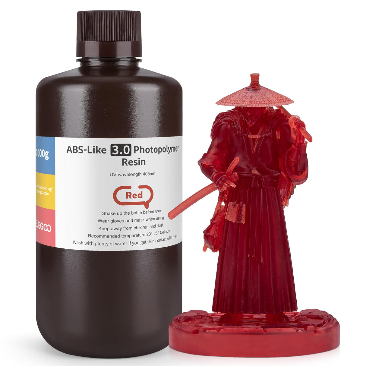 ELEGOO Upgraded ABS Like Resin 3.0, 405nm UV-Curing 3D Printer Resin with Higher Precision and Lower Shrinkage, Enhanced Strength and Toughness Photopolymer Resin for LCD Printer Clear Red 1000G ELEGOO