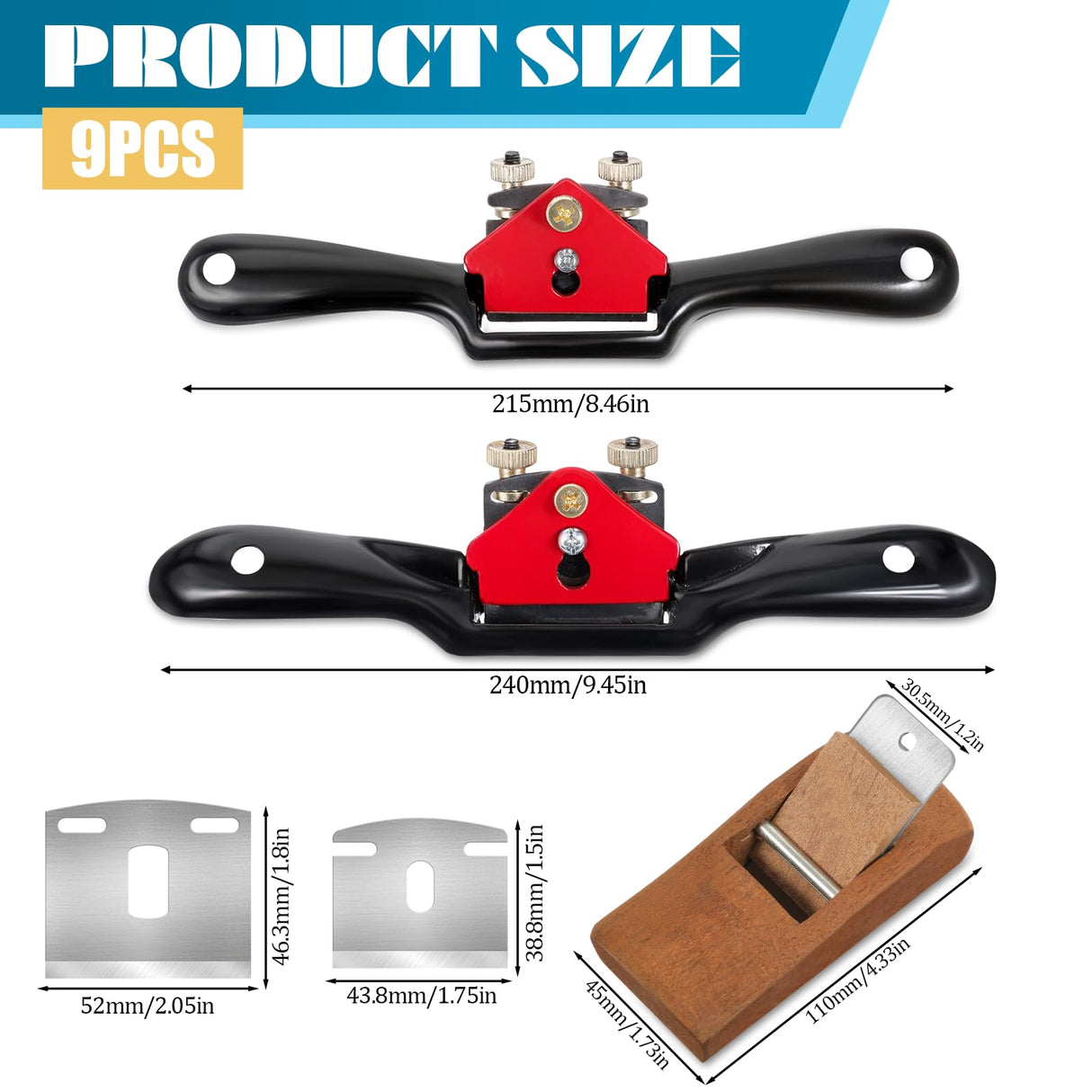 2pcs Adjustable SpokeShave with Flat Base 6pcs Metal Blade 1pcs Wood Hand Plane Home Woodworking for Wood Craft Working, Woods Craver Bruislard