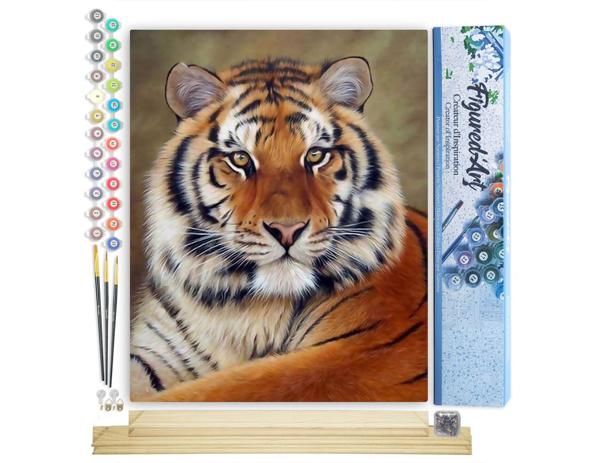Figured'Art Paint by Numbers Kit for Adults Tiger Look 16"x20" - Craft Art Painting Rolled Canvas with DIY Wooden Frame Figured'Art