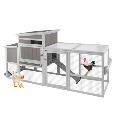 Magazoopet 79“L Chicken Coop and Run, 2 Story Backyard Hen House with Nesting Box, Poultry Cage for 1-3 Chickens Ducks Rabbits with Removable Tray, Ramp and UV-Resistant Roof Panel