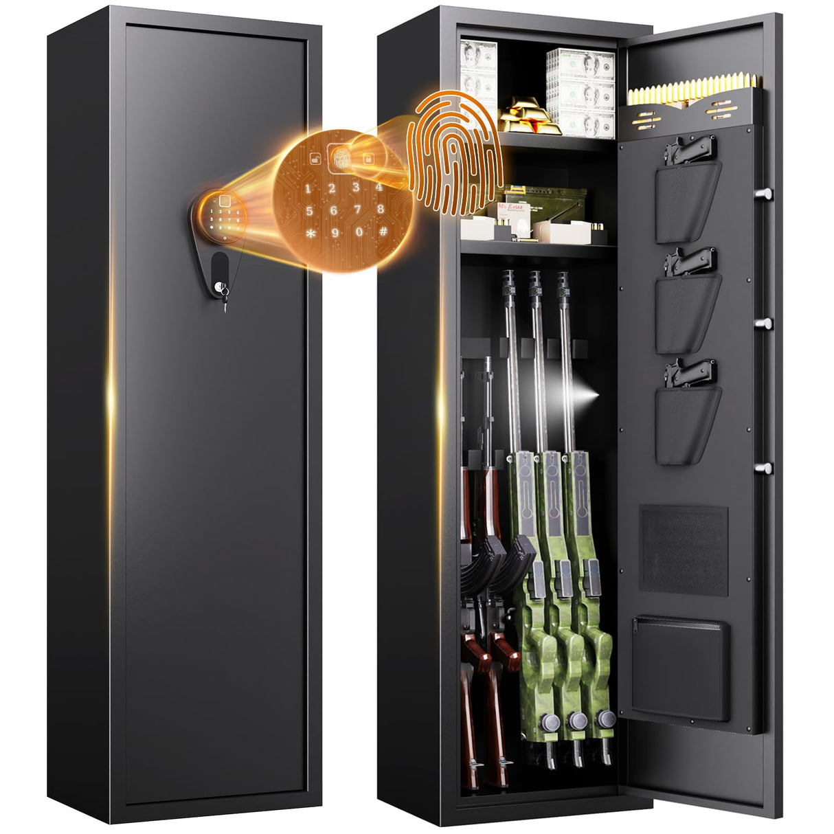 5-6 Gun Safe for Rifles and Pistols, Quick Access Biometric Gun Safe, No Assembly Required Large Gun Cabinet, Tall Liberty Gun Safe for Home Rifle Handgun, Gun Locker With Adjustable & Alarm ZIWJHK