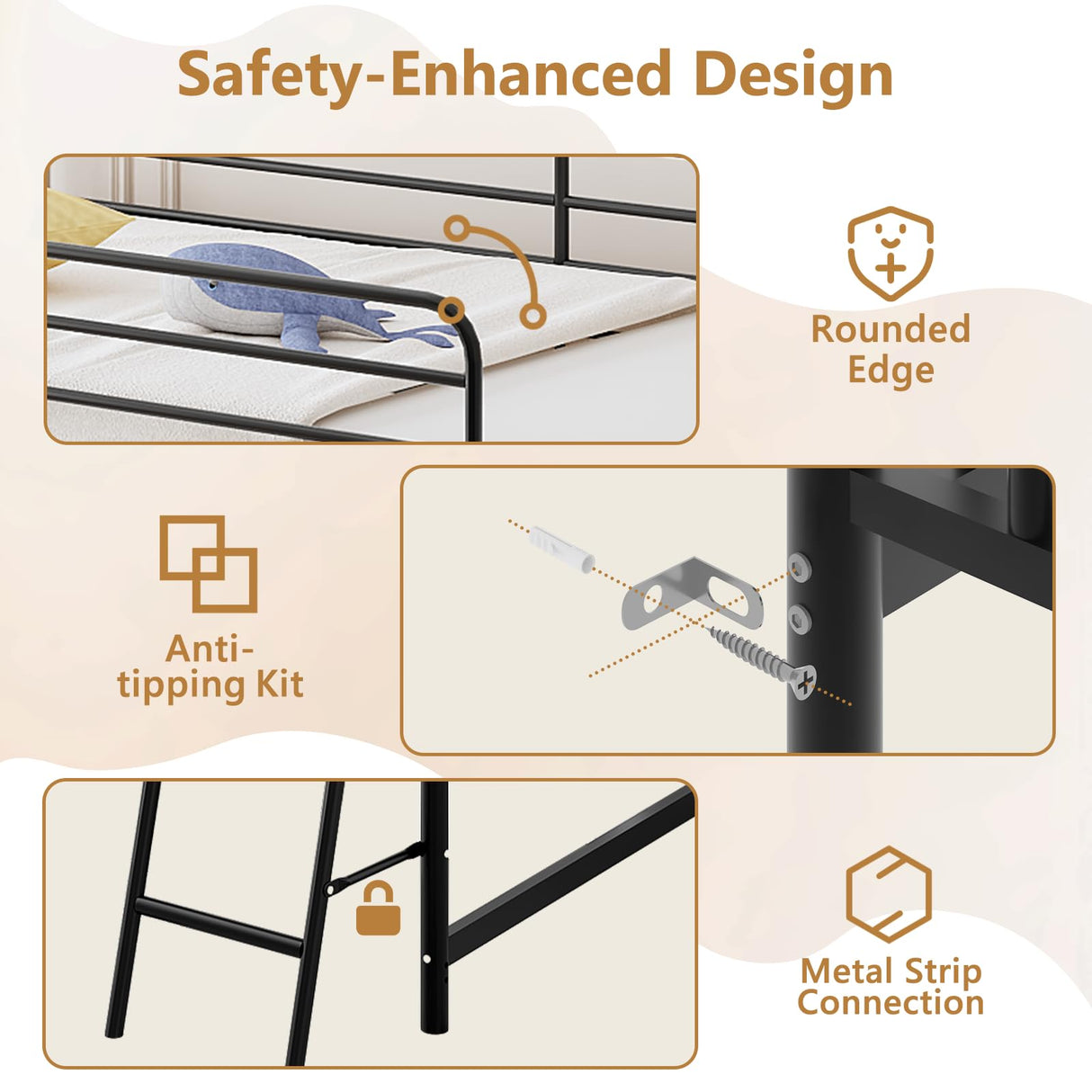 Bonnlo Low Loft Bed Twin Size, Metal Twin Bed Frame with Sloped Ladder & Safety Railings, Minimalist Space-Saving Design for Kids & Teens, Suitable for Bedrooms & Dorms, Mattress Not Included (Black) Bonnlo