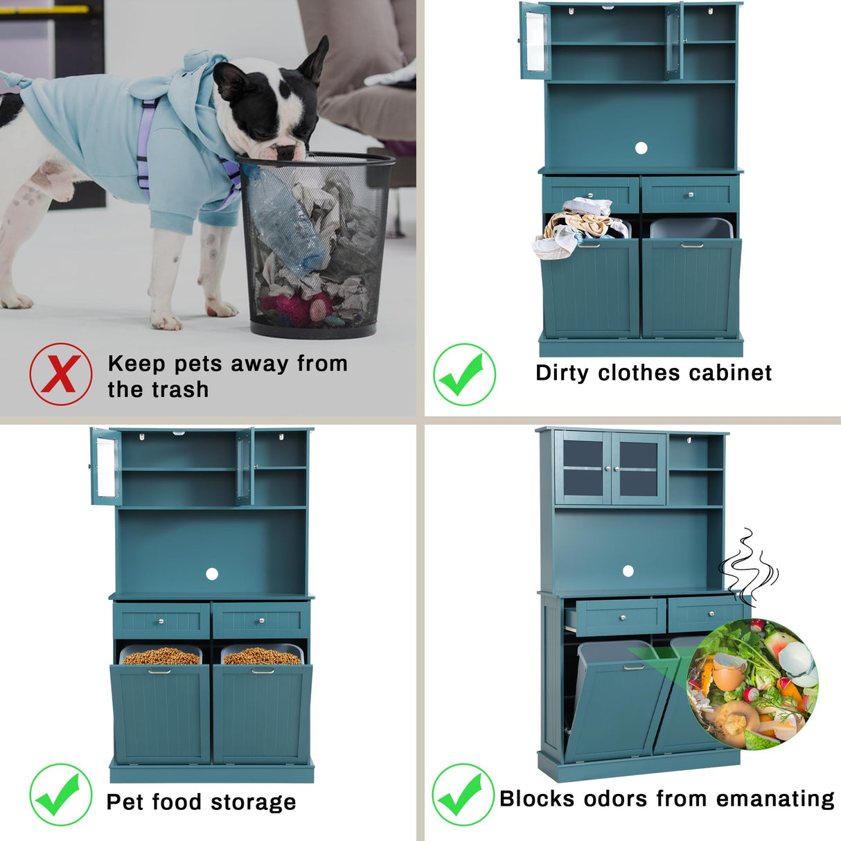 YOCONYO Double Tilt Out Trash Cabinet Storage Cabinet 20 Gallon with Two Solid Wood Hideaway Trash Holder Drawers, Dual Wooden Free Standing YOCONYO