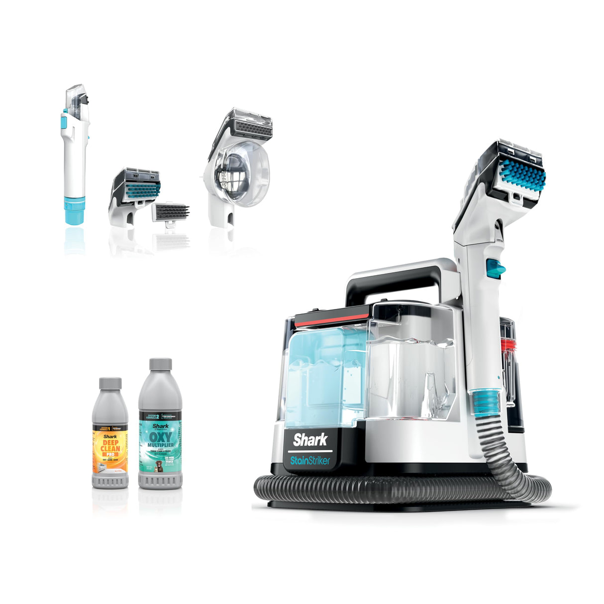 Shark StainStriker Portable Carpet, Upholstery & Area Rug Cleaner with Pet Mess Tool, Stain & Odor Remover, Perfect for Car Interiors, Includes 3 Cleaning Tools & Cleaning Solution, White, PX201 Shark