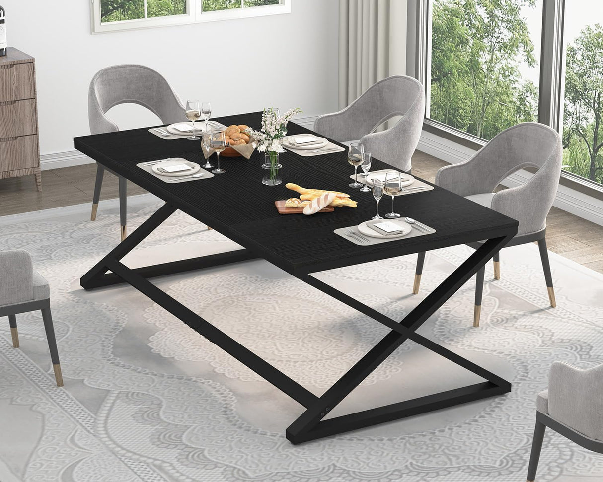 LVB Large Black Desk, 70.8” Long Computer Desk for Home Office, Modern Wide Executive Work Desk for Writing Study, Simple Wood Metal Computer Table Gaming Desk Workstation in Bedroom, Black Oak, 70 in LVB