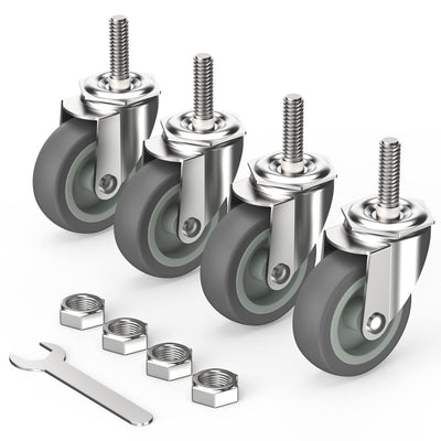 HOLKIE Caster Wheels 3 inch with No Brake Stem Casters, 3/8" -16 x 1-1/2" (Stem Diameter 3/8", Stem Length 1-1/2") Threaded Swivel Casters Set of 4 Heavy Duty Castors Grey